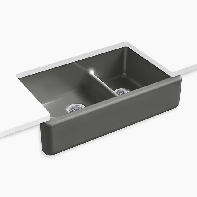 Kohler Whitehaven Smart Divide 35-3/4" undermount double-bowl farmhouse kitchen sink K-6427-58 - Plumbing Market