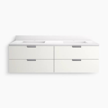 Kohler Maxstow 60" wall-hung bathroom vanity cabinet with sink and quartz top K-34657-0 - Plumbing Market