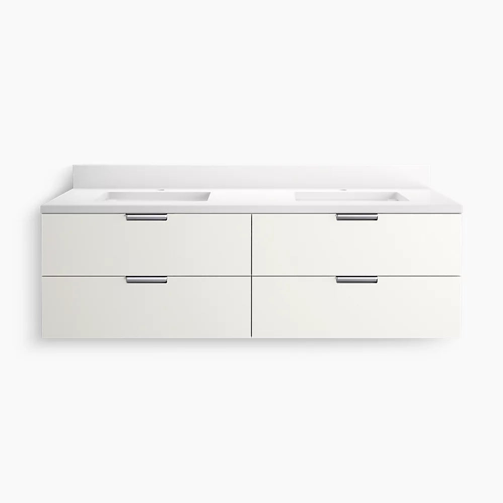 Kohler Maxstow 60" wall-hung bathroom vanity cabinet with sink and quartz top K-34657-0 - Plumbing Market