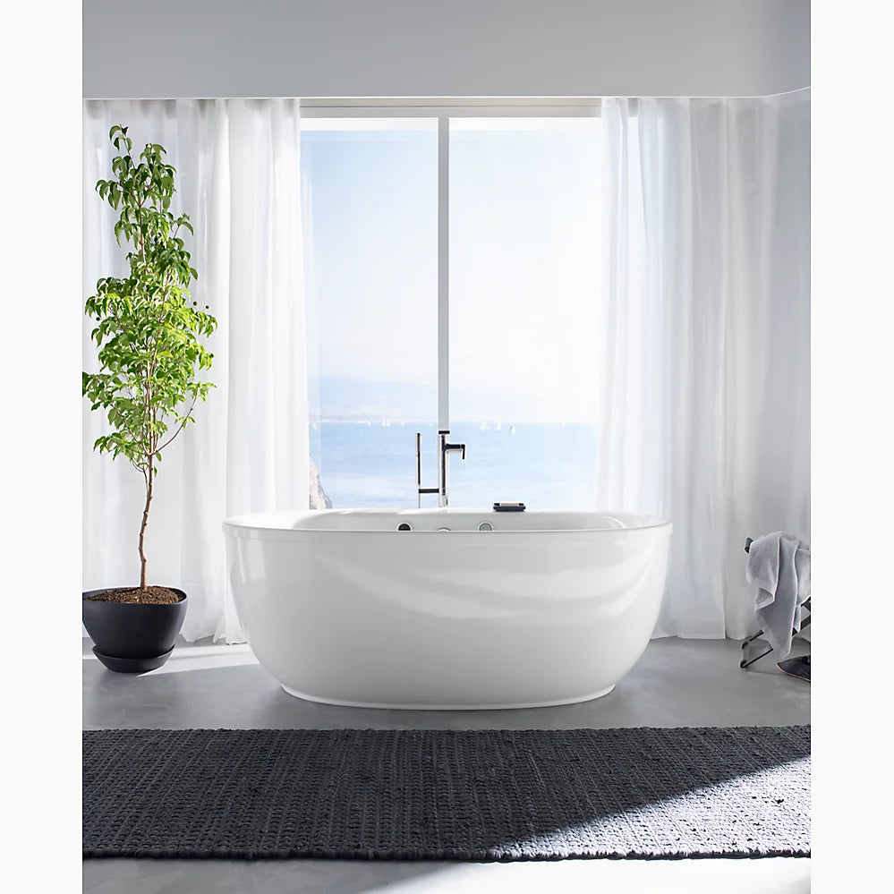 Kohler Sunstruck 65-1/2" x 35-1/2" freestanding Heated BubbleMassage air bath with Bask heated surface and fluted shroud K-1967-GHW-0 - Plumbing Market