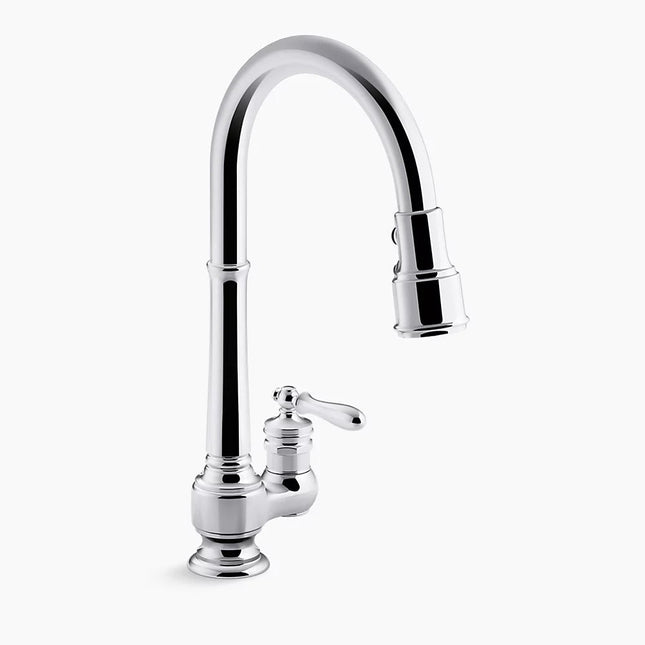 Kohler Artifacts Pull-down kitchen sink faucet with three-function sprayhead K-99260-CP - Plumbing Market