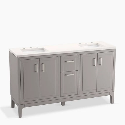 Kohler Seer 60" bathroom vanity cabinet with sinks and quartz top K-33555-ASB-1WT - Plumbing Market