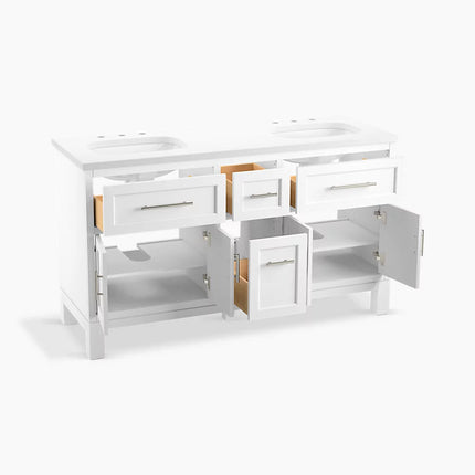 Kohler Quo 60" bathroom vanity cabinet with sinks and quartz top K-31246-ASB-0 - Plumbing Market