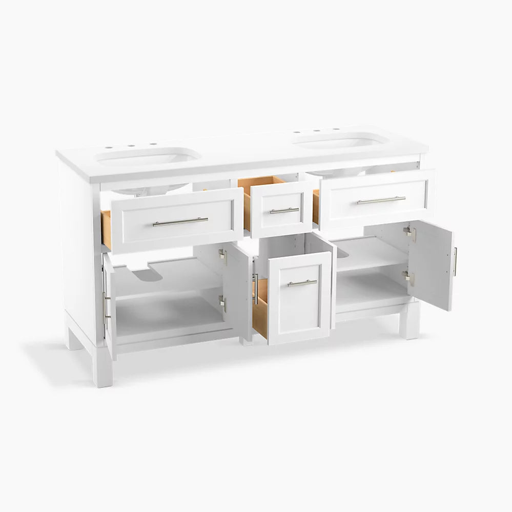 Kohler Quo 60" bathroom vanity cabinet with sinks and quartz top K-31246-ASB-0 - Plumbing Market