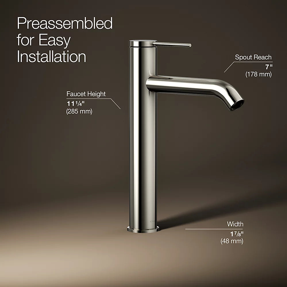 Kohler Components Tall single-handle bathroom sink faucet, 1.2 gpm K-77959-4A-SN - Plumbing Market