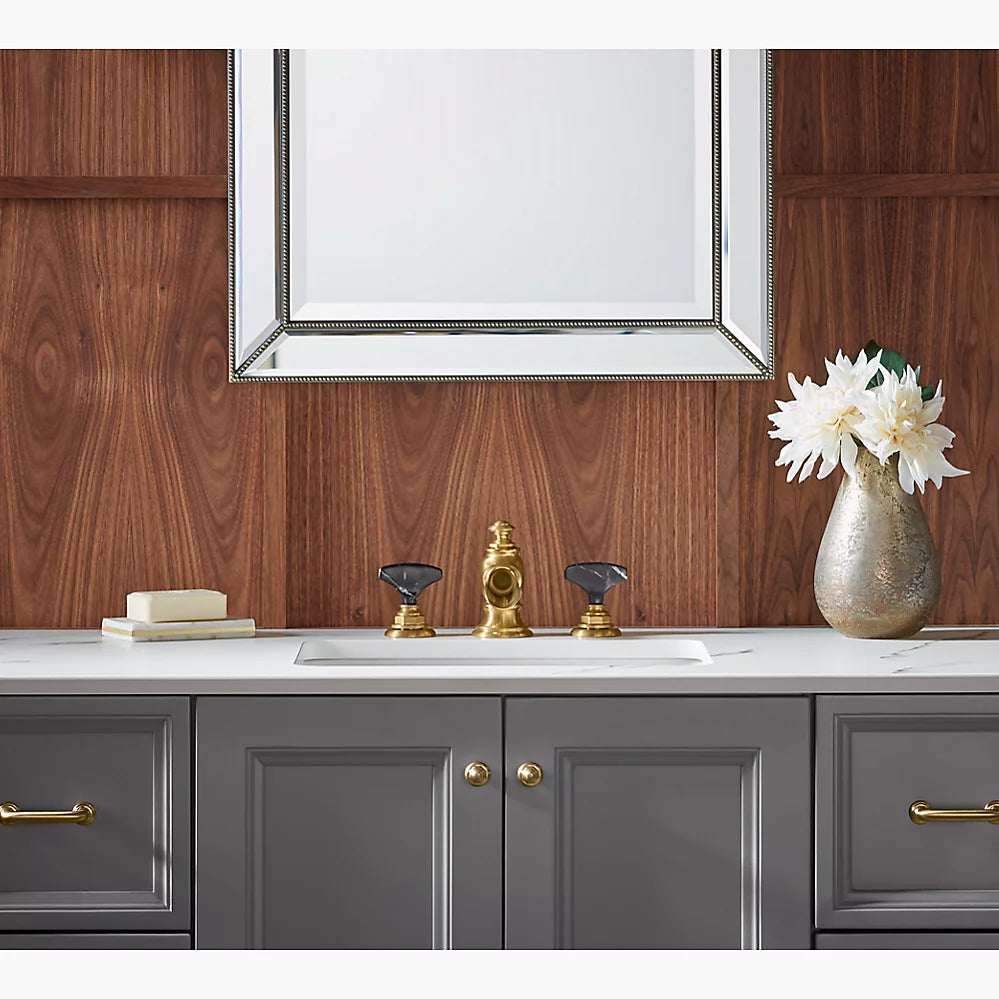 Kohler Artifacts Nero Marquina T-handle bathroom sink faucet handles K-98068-6NRO-BL - Plumbing Market