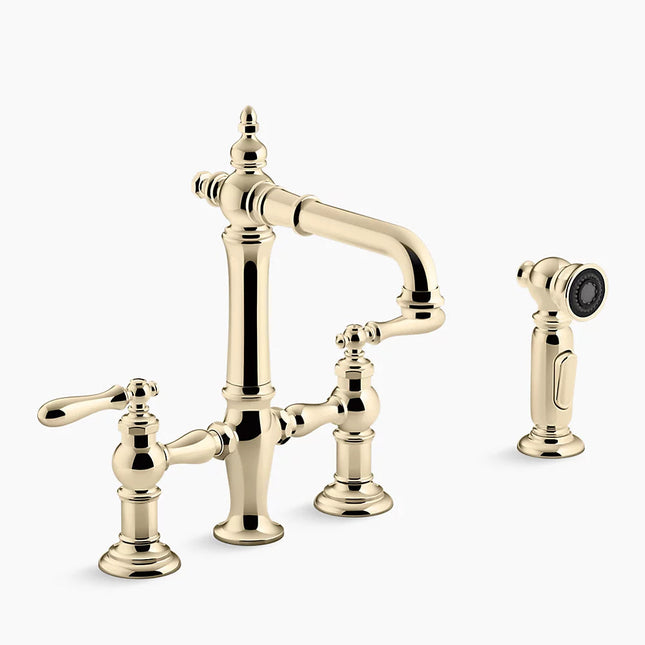 Kohler Artifacts Two-hole bridge bar sink faucet with side sprayer K-76520-4-AF - Plumbing Market
