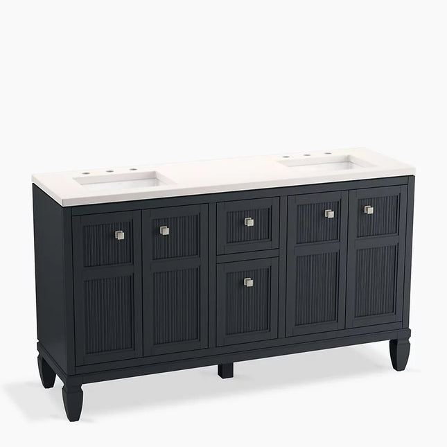 Kohler Hearthaven 60" bathroom vanity cabinet with sinks and quartz top K-33539-ASB-1WX - Plumbing Market