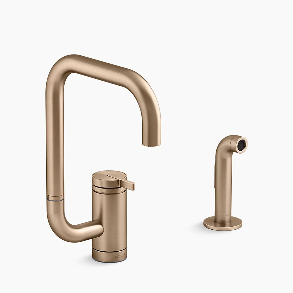 Kohler Components Single-handle kitchen sink faucet with two-function extended-reach spout and side sprayer K-28274-BV - Plumbing Market