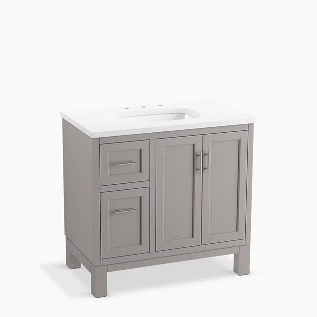 Kohler Quo 36" bathroom vanity cabinet with sink and quartz top K-31244-ASB-1WT - Plumbing Market