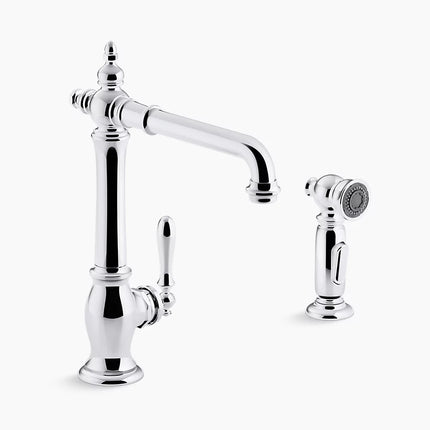 Kohler Artifacts Single-handle kitchen sink faucet with side sprayer K-99265-CP - Plumbing Market
