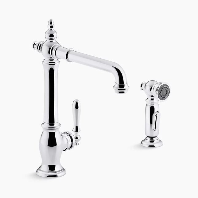 Kohler Artifacts Single-handle kitchen sink faucet with side sprayer K-99265-CP - Plumbing Market