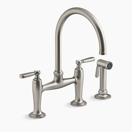 Kohler Edalyn by Studio McGee Two-hole bridge kitchen sink faucet with side sprayer K-28356-VS - Plumbing Market