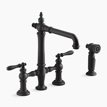 Kohler Artifacts Two-hole bridge kitchen sink faucet with side sprayer K-76519-4-BL - Plumbing Market