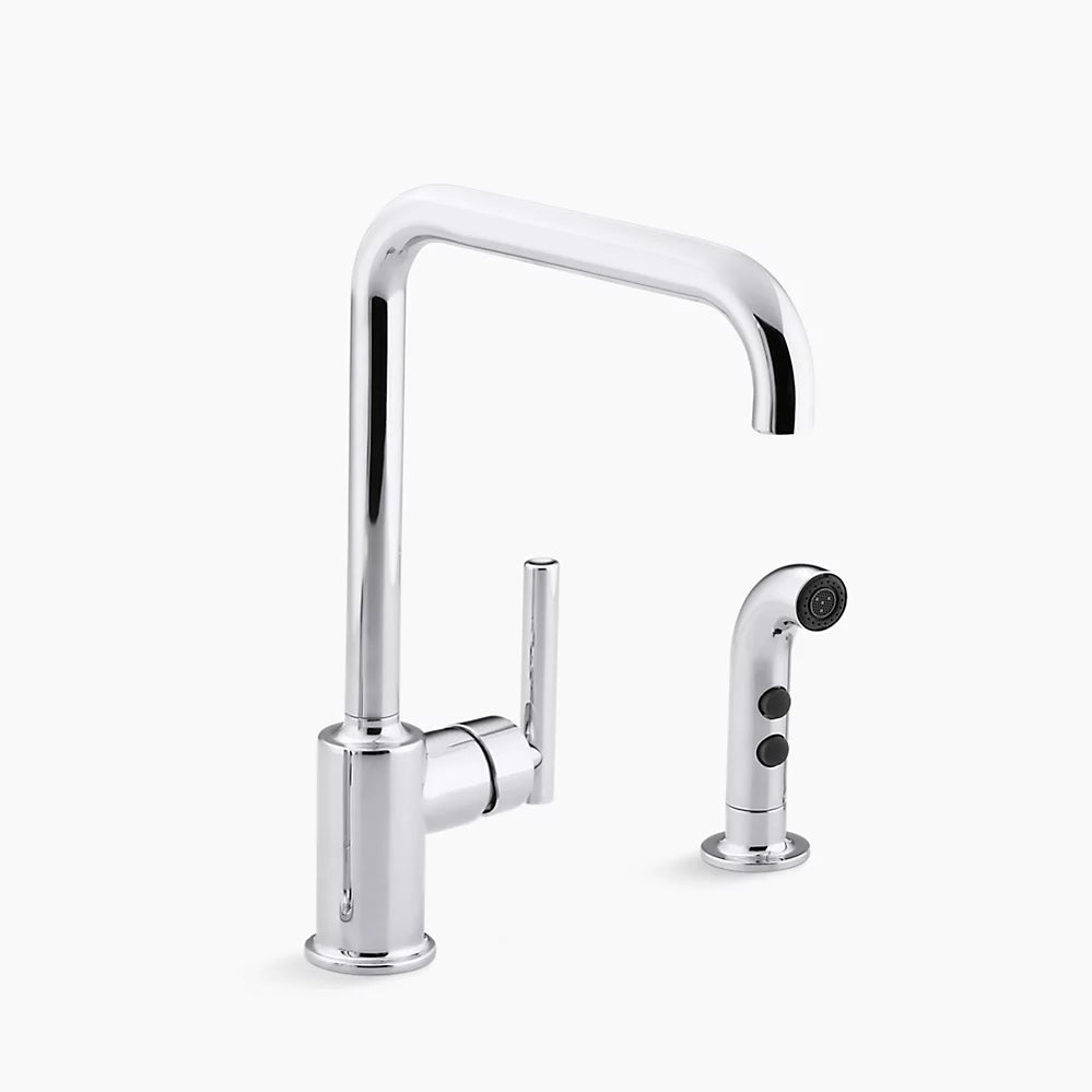 Kohler Purist Single-handle kitchen sink faucet with side sprayer K-7508-CP - Plumbing Market
