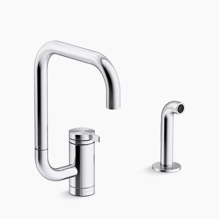 Kohler Components Single-handle kitchen sink faucet with two-function extended-reach spout and side sprayer K-28274-CP - Plumbing Market