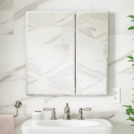 Kohler 25" W x 26" H aluminum two-door medicine cabinet with mirrored doors, beveled edges K-CB-CLC2526FS - Plumbing Market