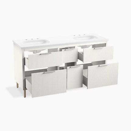 Kohler Spacity 60" wall-hung bathroom vanity cabinet with sinks and quartz top K-32173-ASB-0 - Plumbing Market