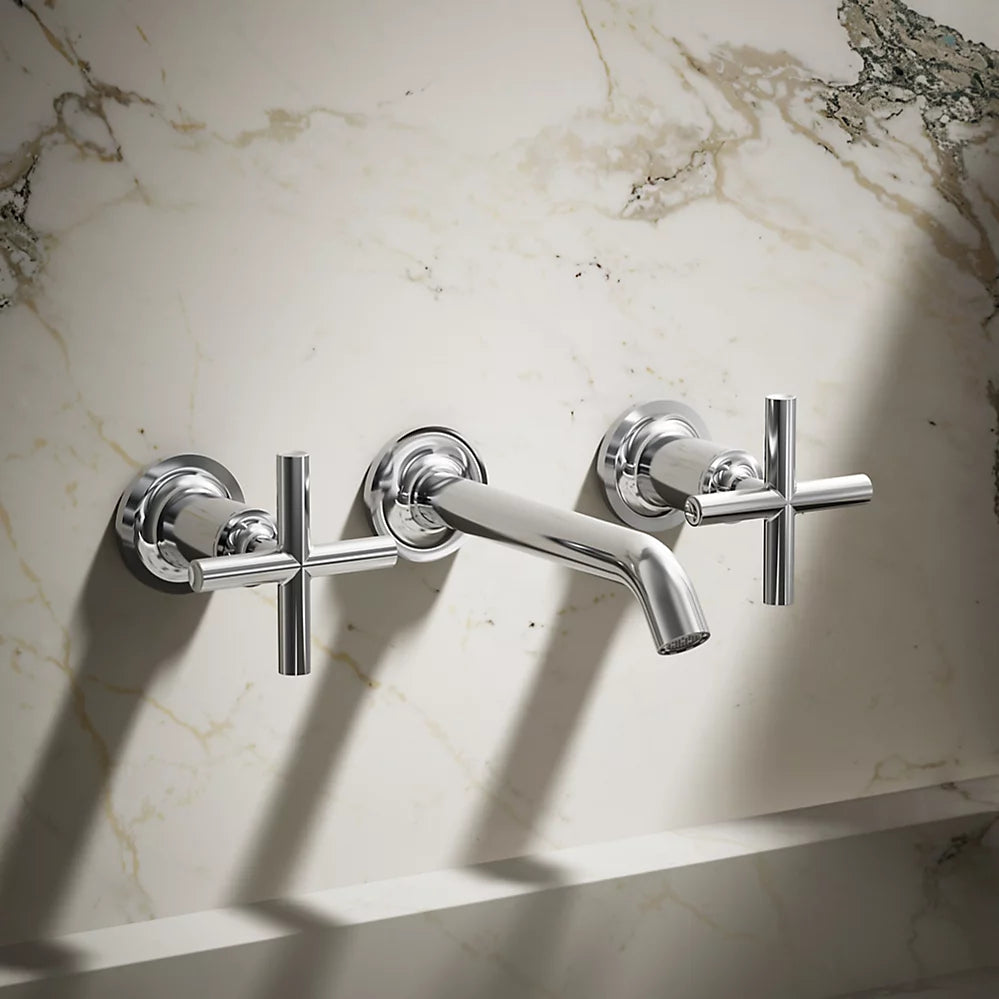 Kohler Purist Wall-mount bathroom sink faucet trim with Cross handles, 1.2 gpm K-T14413-3-CP - Plumbing Market