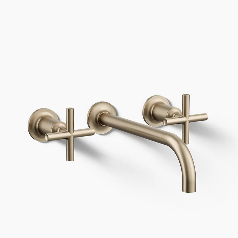 Kohler Purist Wall-mount bathroom sink faucet trim with Cross handles, 1.2 gpm K-T14414-3-BV - Plumbing Market