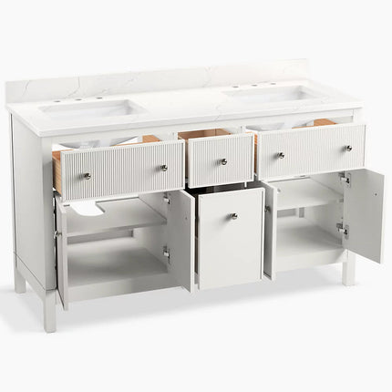 Kohler Malin by Studio McGee 60" bathroom vanity cabinet with sinks and quartz top K-35022-0 - Plumbing Market