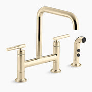 Kohler Purist Two-hole bridge kitchen sink faucet with side sprayer K-7548-4-AF - Plumbing Market
