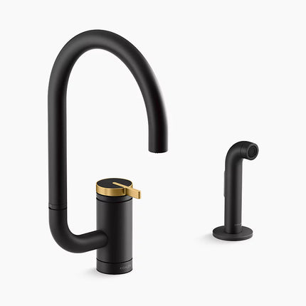 Kohler Components Single-handle kitchen sink faucet with two-function extended-reach spout and side sprayer K-28272-BMB - Plumbing Market