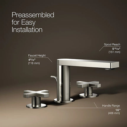 Kohler Composed Widespread bathroom sink faucet with Cross handles, 1.2 gpm K-73060-3-SN - Plumbing Market
