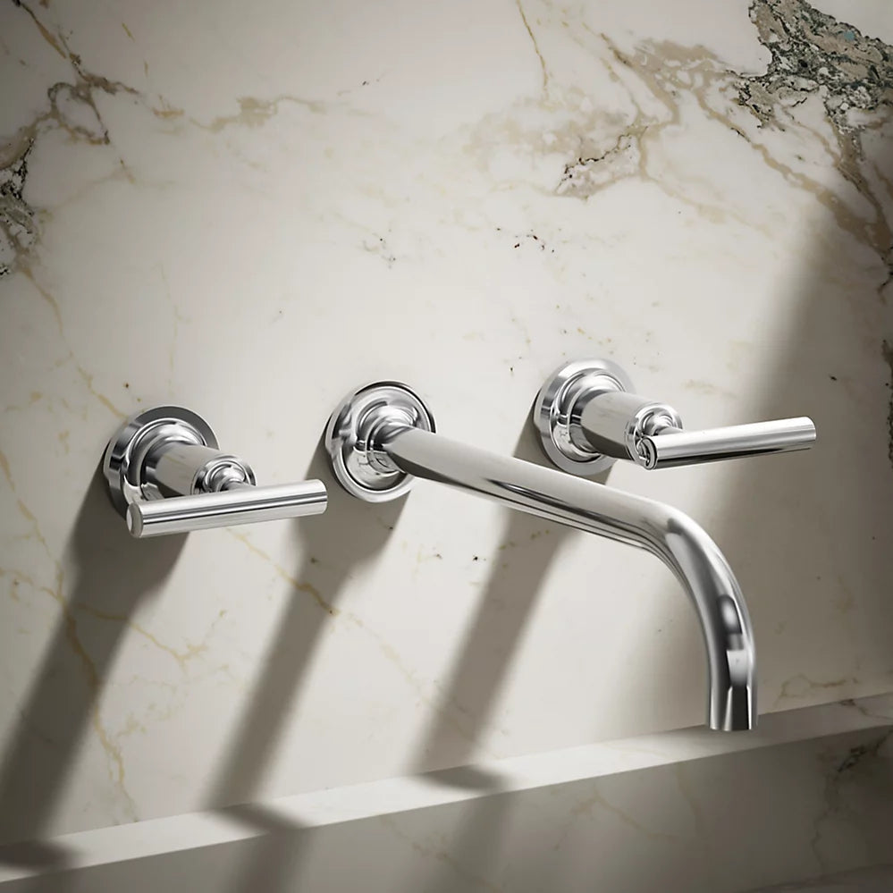 Kohler Purist Wall-mount bathroom sink faucet trim with Lever handles, 1.2 gpm K-T14414-4-CP - Plumbing Market