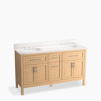 Kohler Hadron 60" bathroom vanity cabinet with sinks and quartz top K-39607-ASB-WEK - Plumbing Market