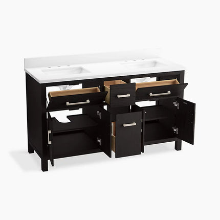 Kohler Kresla 60" bathroom vanity cabinet with sinks and quartz top K-40641-BD1-BWK - Plumbing Market
