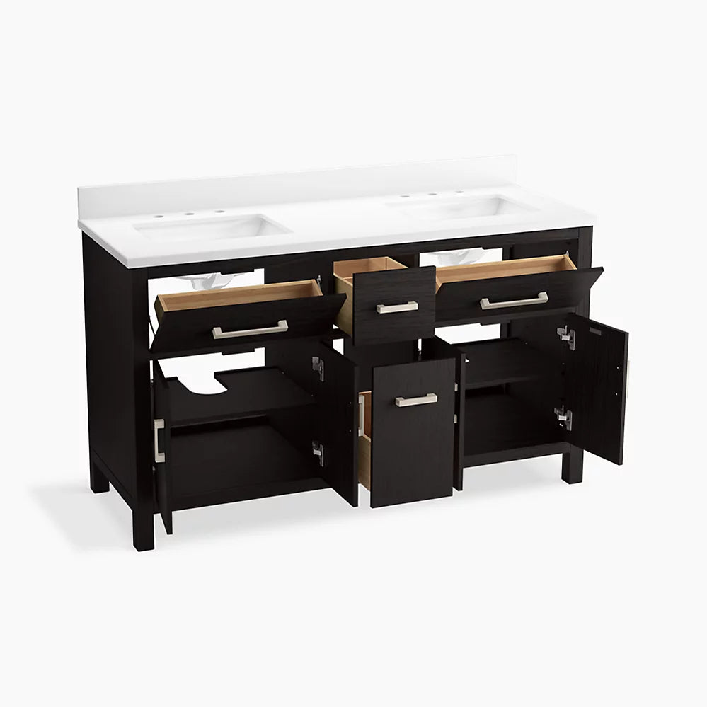 Kohler Kresla 60" bathroom vanity cabinet with sinks and quartz top K-40641-BD1-BWK - Plumbing Market