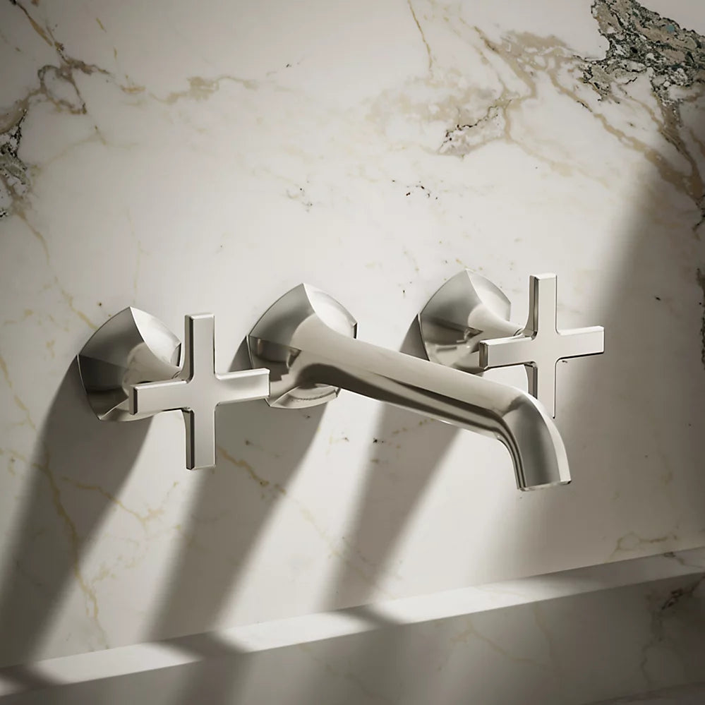 Kohler Occasion Wall-mount bathroom sink faucet Cross handle trim, 1.2 gpm K-T27013-3-SN - Plumbing Market