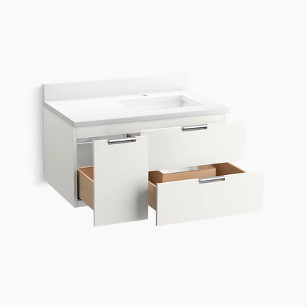 Kohler Maxstow 36" wall-hung bathroom vanity cabinet with sink and quartz top K-34655-0 - Plumbing Market