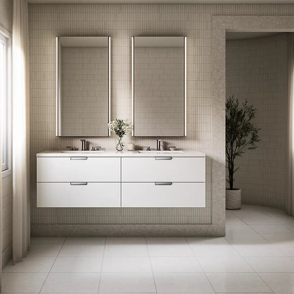 Kohler Maxstow 60" wall-hung bathroom vanity cabinet with sink and quartz top K-34657-0 - Plumbing Market