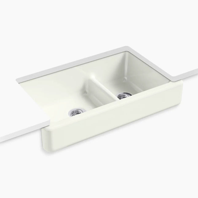 Kohler Whitehaven Smart Divide 35-1/2" undermount double-bowl farmhouse kitchen sink with short apron K-6426-NY - Plumbing Market