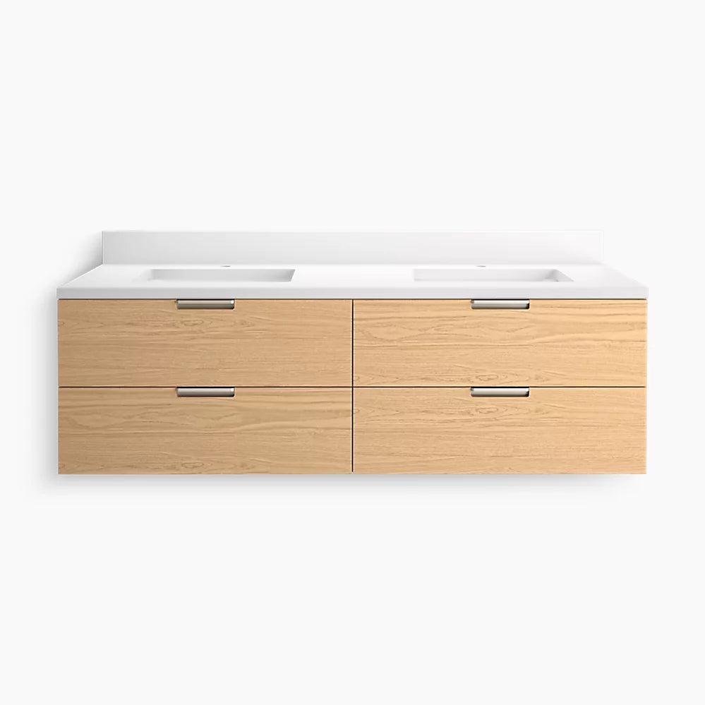 Kohler Maxstow 60" wall-hung bathroom vanity cabinet with sink and quartz top K-34657-WEK - Plumbing Market