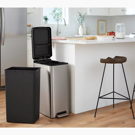 Kohler 13-gallon stainless steel slim step trash can with bifold lid K-23826-BST - Plumbing Market