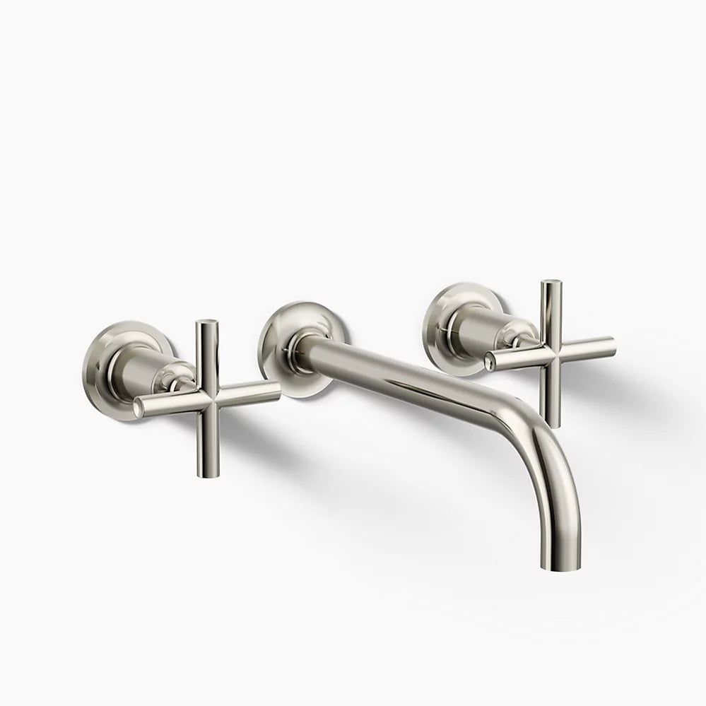 Kohler Purist Wall-mount bathroom sink faucet trim with Cross handles, 1.2 gpm K-T14414-3-SN - Plumbing Market