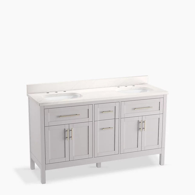 Kohler Hadron 60" bathroom vanity cabinet with sinks and quartz top K-39607-ASB-AGA - Plumbing Market