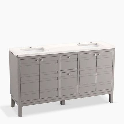 Kohler Helst 60" bathroom vanity cabinet with sinks and quartz top K-33527-ASB-1WT - Plumbing Market