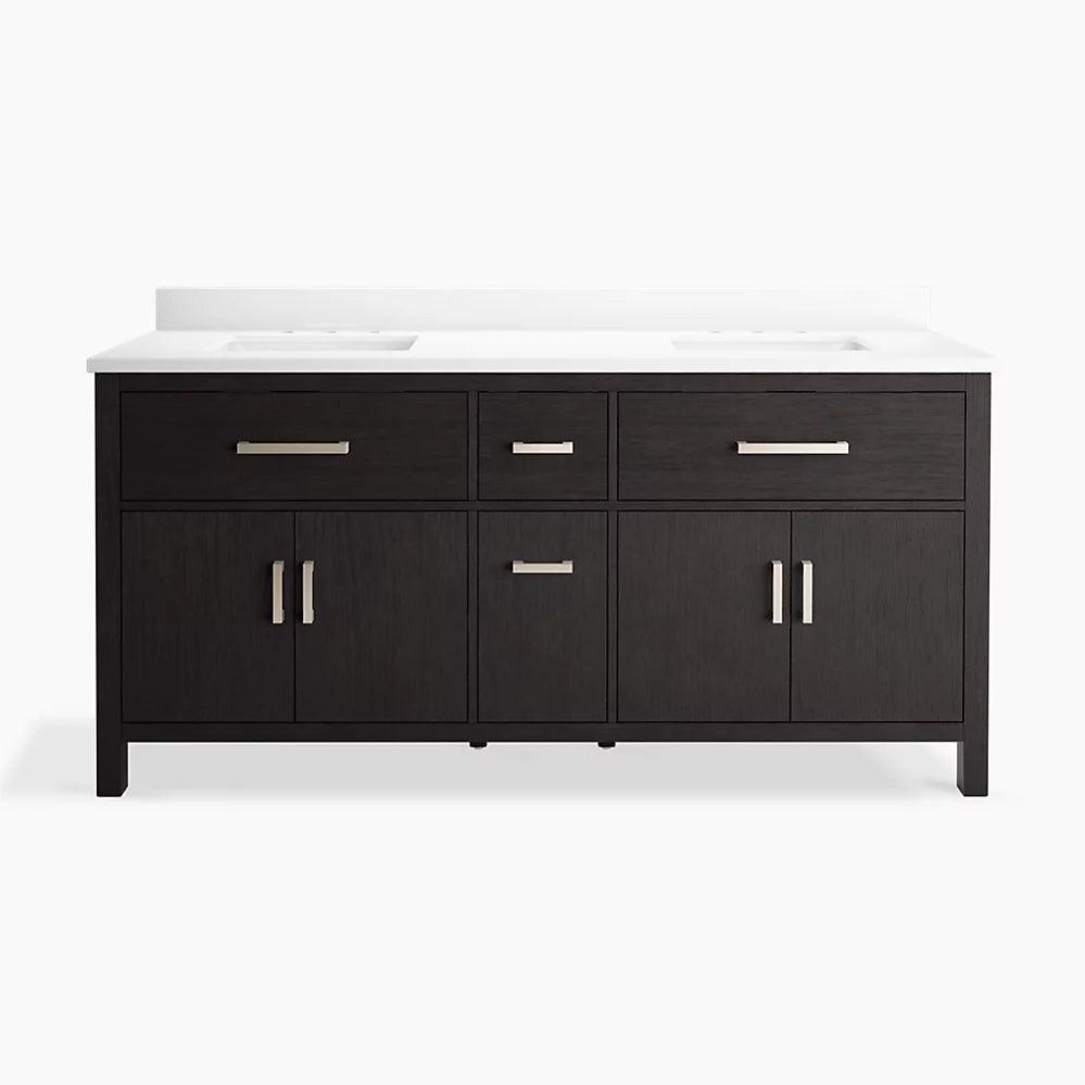 Kohler Kresla 72" bathroom vanity cabinet with sinks and quartz top K-40642-BD1-BWK - Plumbing Market