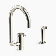 Kohler Components Single-handle kitchen sink faucet with two-function extended-reach spout and side sprayer K-28272-SN - Plumbing Market