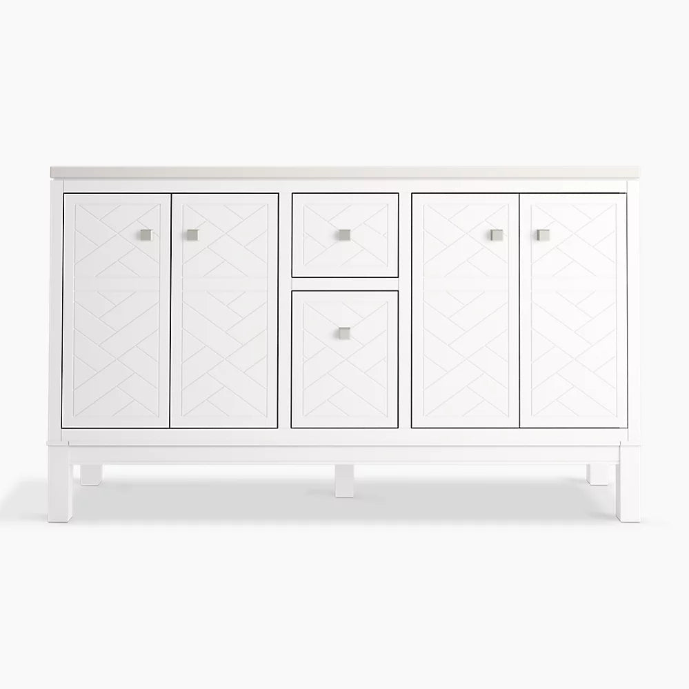Kohler Beauxline 60" bathroom vanity cabinet with sinks and quartz top K-33532-ASB-0 - Plumbing Market