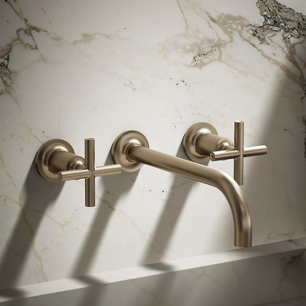 Kohler Purist Wall-mount bathroom sink faucet trim with Cross handles, 1.2 gpm K-T14414-3-BV - Plumbing Market