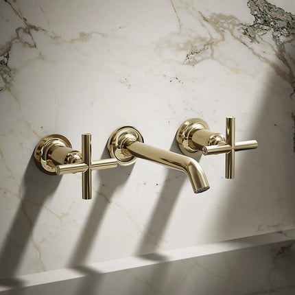 Kohler Purist Wall-mount bathroom sink faucet trim with Cross handles, 1.2 gpm K-T14413-3-AF - Plumbing Market
