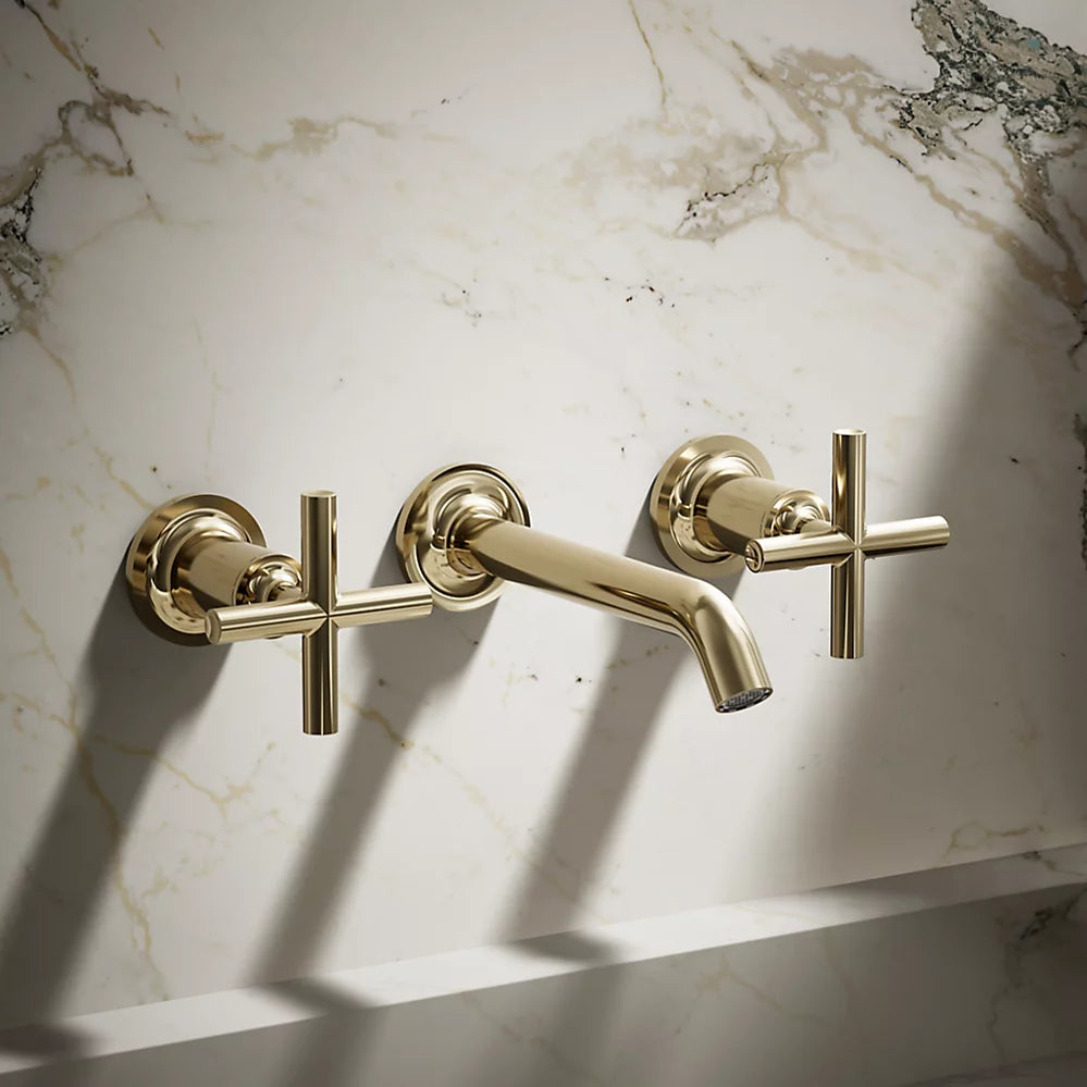 Kohler Purist Wall-mount bathroom sink faucet trim with Cross handles, 1.2 gpm K-T14413-3-AF - Plumbing Market