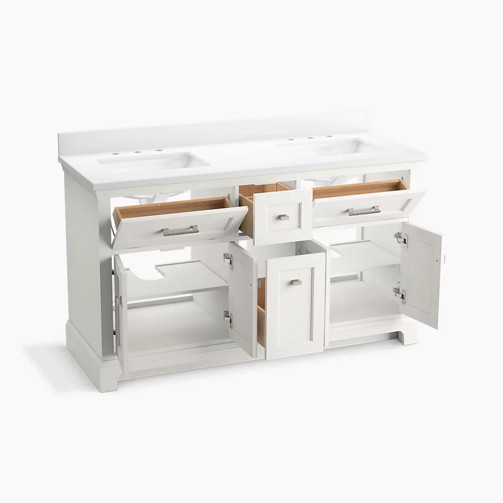 Kohler Charlemont 60" bathroom vanity cabinet with sinks and quartz top K-29263-BD1-0 - Plumbing Market