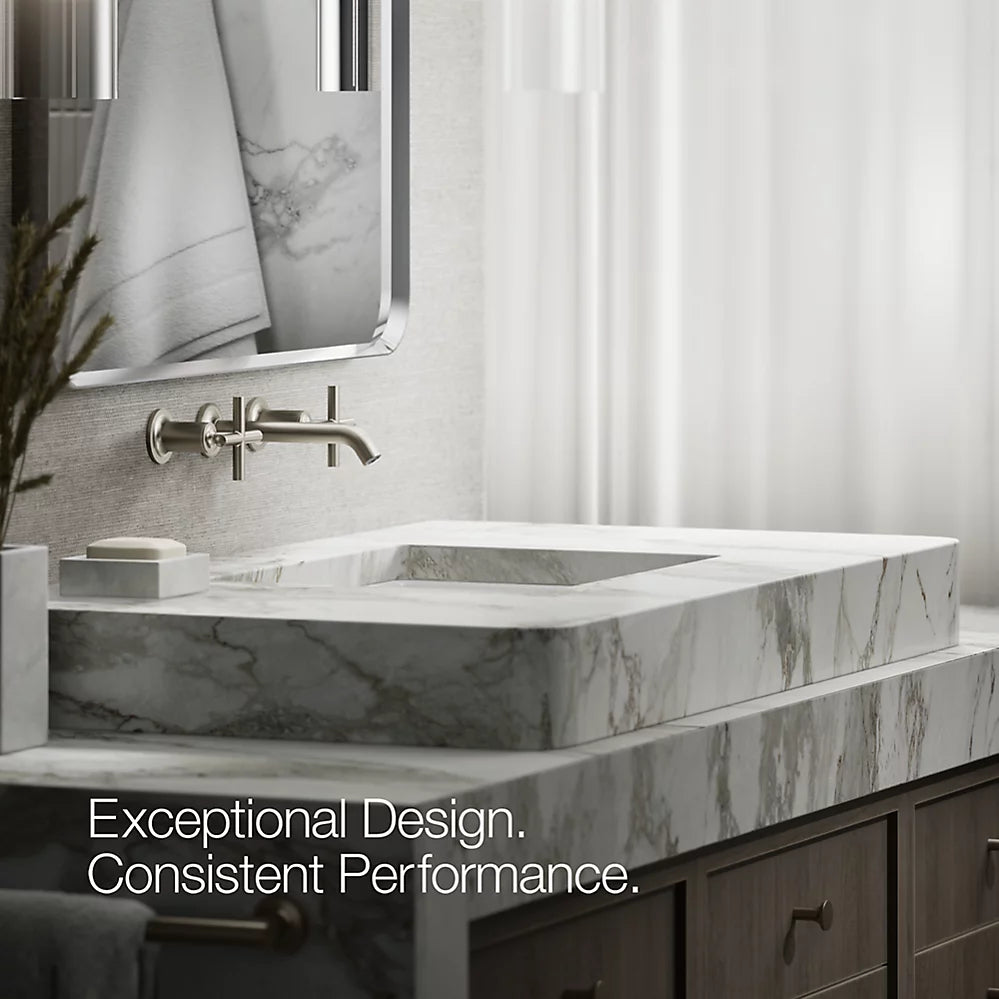 Kohler Purist Wall-mount bathroom sink faucet trim with Cross handles, 1.2 gpm K-T14413-3-BN - Plumbing Market