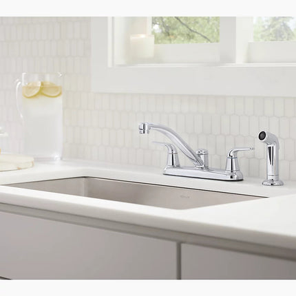 Kohler Jolt Two-handle kitchen sink faucet with side sprayer K-30616-CP - Plumbing Market